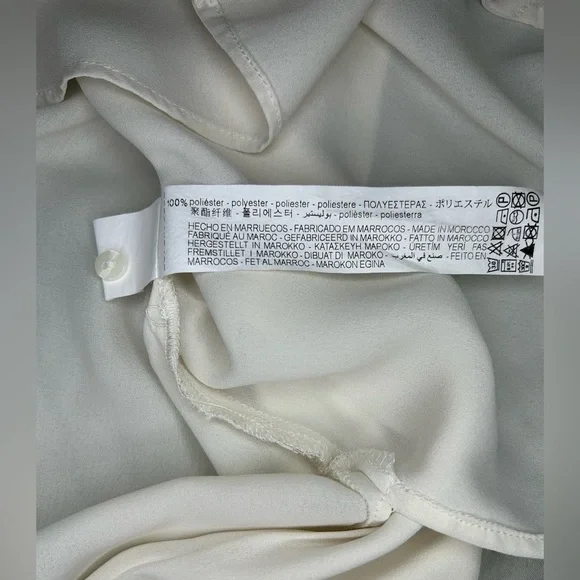ZARA silky Ivory blouse w/ animal-print piping trim size S - Picture 11 of 14
